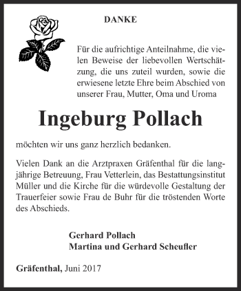 Traueranzeige von Ingeburg Pollach von Ostthüringer Zeitung