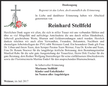 Traueranzeige von Reinhard Stellfeld von Thüringer Allgemeine, Thüringische Landeszeitung