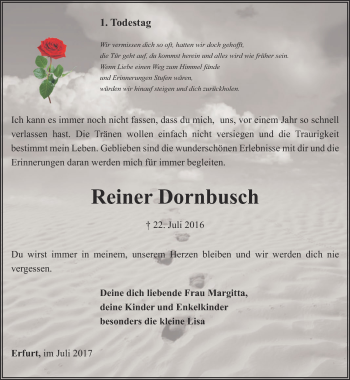 Traueranzeige von Reiner Dornbusch von Thüringer Allgemeine, Thüringische Landeszeitung