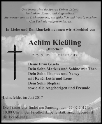 Traueranzeige von Achim Kießling von Thüringer Allgemeine