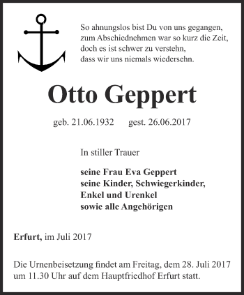 Traueranzeige von Otto Geppert