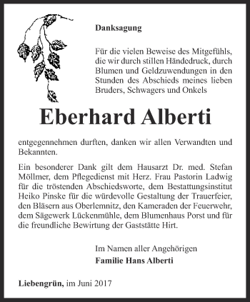 Traueranzeige von Eberhard Alberti von Ostthüringer Zeitung