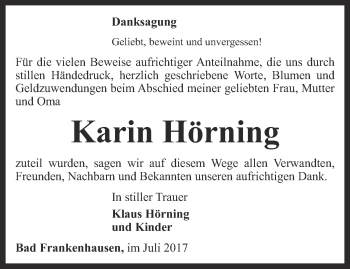 Traueranzeige von Karin Hörning von Thüringer Allgemeine