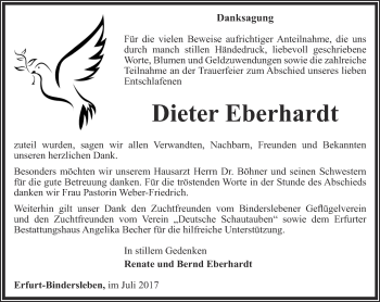 Traueranzeige von Dieter Eberhardt von Thüringer Allgemeine, Thüringische Landeszeitung