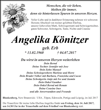 Traueranzeige von Angelika Könitzer von Ostthüringer Zeitung