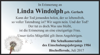 Traueranzeige von Linda Windolph von Thüringer Allgemeine