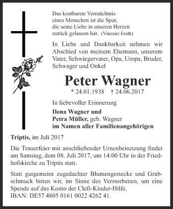 Traueranzeige von Peter Wagner