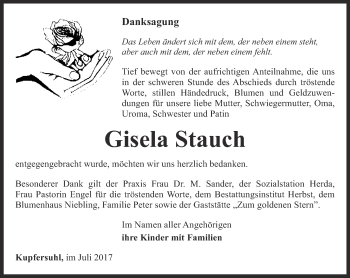 Traueranzeige von Gisela Stauch von Thüringer Allgemeine, Thüringische Landeszeitung