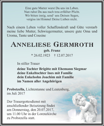 Traueranzeige von Anneliese Germroth