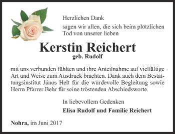 Traueranzeige von Kerstin Reichert von Thüringer Allgemeine, Thüringische Landeszeitung