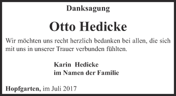 Traueranzeige von Otto Hedicke von Thüringer Allgemeine, Thüringische Landeszeitung