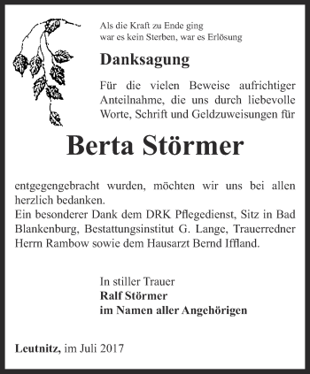 Traueranzeige von Berta Störmer