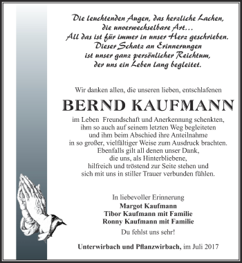 Traueranzeige von Bernd Kaufmann von Ostthüringer Zeitung