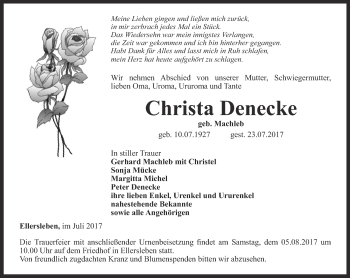 Traueranzeige von Christa Denecke von Thüringer Allgemeine