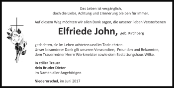 Traueranzeige von Elfriede John von Thüringer Allgemeine