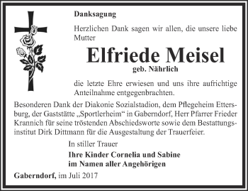 Traueranzeige von Elfriede Meisel von Thüringer Allgemeine, Thüringische Landeszeitung