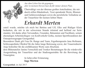 Traueranzeige von Erhardt Merten von Ostthüringer Zeitung, Thüringische Landeszeitung