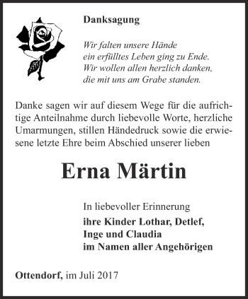 Traueranzeige von Erna Märtin von Ostthüringer Zeitung