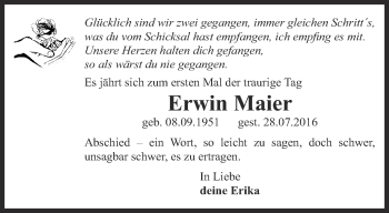 Traueranzeige von Erwin Maier von Thüringer Allgemeine, Thüringische Landeszeitung