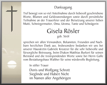 Traueranzeige von Gisela Rösler