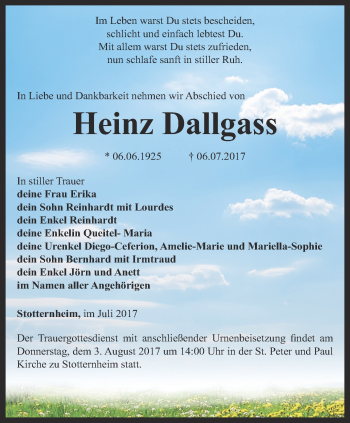 Traueranzeige von Heinz Dallgass