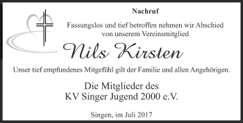 Traueranzeige von Nils Kirsten von Thüringer Allgemeine