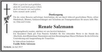 Traueranzeige von Renate Salzmann von Ostthüringer Zeitung