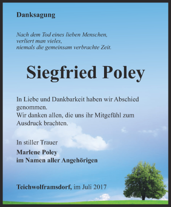 Traueranzeige von Siegfried Poley