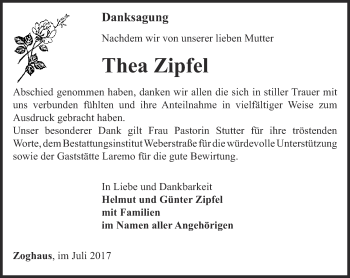 Traueranzeige von Thea Zipfel