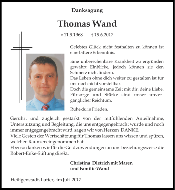 Traueranzeige von Thomas Wand von Thüringer Allgemeine