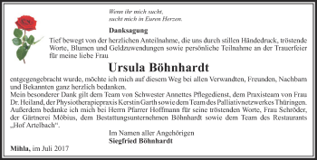 Traueranzeige von Ursula Böhnhardt von Thüringer Allgemeine, Thüringische Landeszeitung