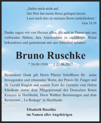 Traueranzeige von Bruno Ruschke