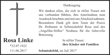 Traueranzeige von Rosa Linke von Ostthüringer Zeitung