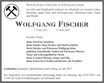 Traueranzeige von Wolfgang Fischer