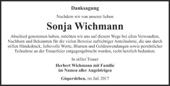 Traueranzeige von Sonja Wichmann