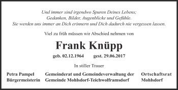 Traueranzeige von Frank Knüpp von Ostthüringer Zeitung