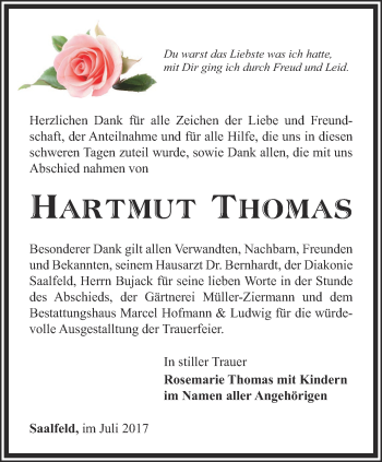 Traueranzeige von Hartmut Thomas