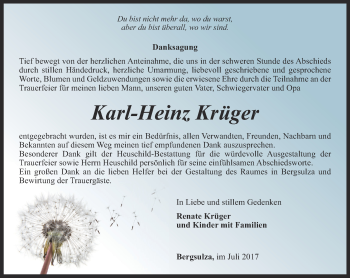 Traueranzeige von Karl-Heinz Krüger von Thüringer Allgemeine, Thüringische Landeszeitung