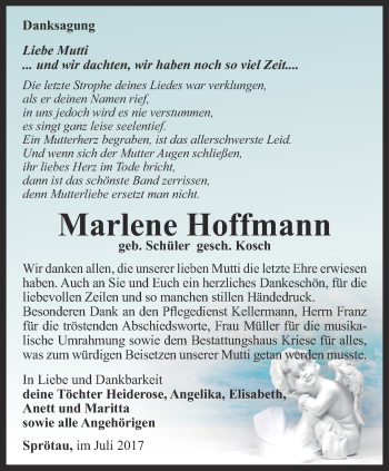 Traueranzeige von Marlene Hoffmann von Thüringer Allgemeine