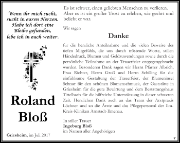 Traueranzeige von Roland Bloß von Thüringer Allgemeine