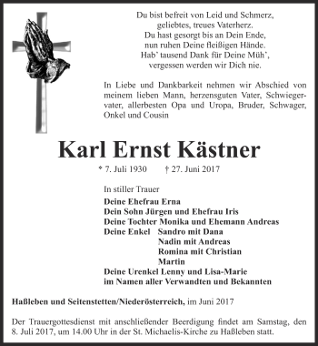 Traueranzeige von Karl Ernst Kästner von Thüringer Allgemeine, Thüringische Landeszeitung