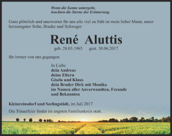 Traueranzeige von René Aluttis