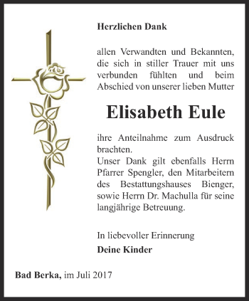 Traueranzeige von Elisabeth Eule von Thüringer Allgemeine, Thüringische Landeszeitung
