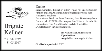 Traueranzeige von Brigitte Kellner von Thüringer Allgemeine