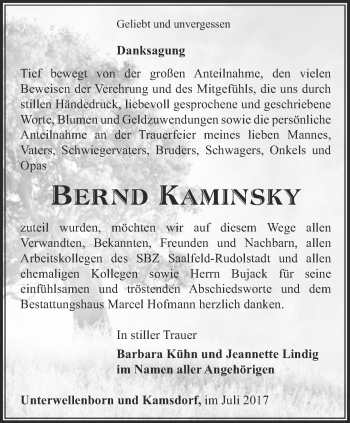 Traueranzeige von Bernd Kaminsky