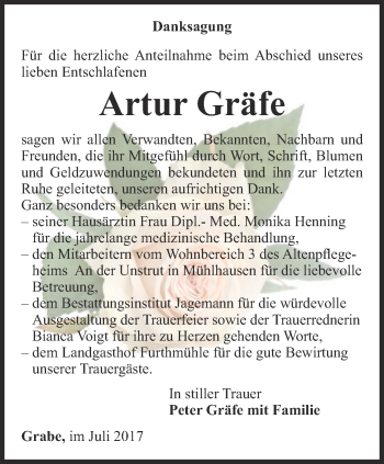 Traueranzeige von Artur Gräfe von Thüringer Allgemeine, Thüringische Landeszeitung