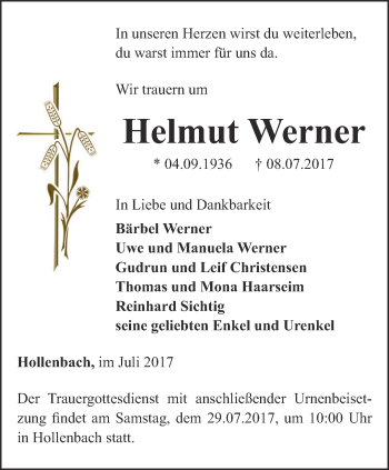 Traueranzeige von Helmut Werner von Thüringer Allgemeine, Thüringische Landeszeitung