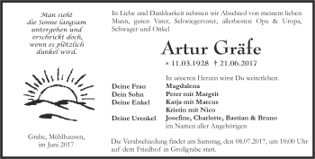 Traueranzeige von Artur Gräfe von Thüringer Allgemeine, Thüringische Landeszeitung