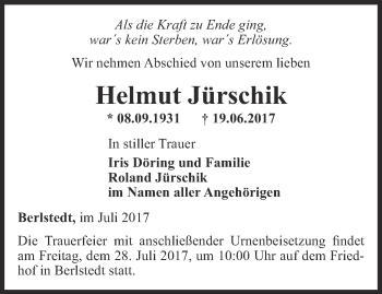 Traueranzeige von Helmut Jürschik von Thüringer Allgemeine, Thüringische Landeszeitung