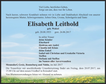 Traueranzeige von Elisabeth Leithold